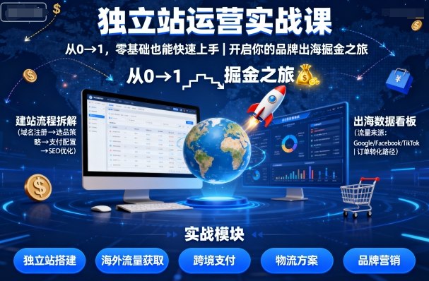 独立站运营实战课,从0到1,零基础也能快速上手,开启你的品牌出海掘金之旅-云网创