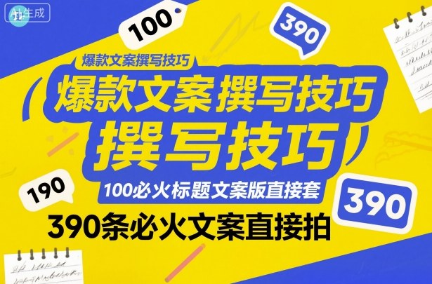 爆款文案撰写技巧，100个必火标题文案模版直接套，390条必火文案直接拍-云网创