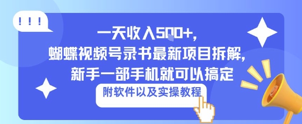 一天收入5张+,蝴蝶视频号录书最新项目拆解,新手一部手机就可以搞定(附软件以及实操教程)-云网创