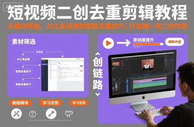 短视频二创去重剪辑教程,从素材筛选、AI工具运用到智能去重技巧,打造独一无二的内容-云网创