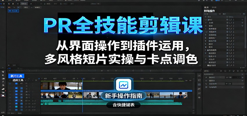 PR全技能剪辑课:从界面操作到插件运用,多风格短片实操与卡点调色-云网创