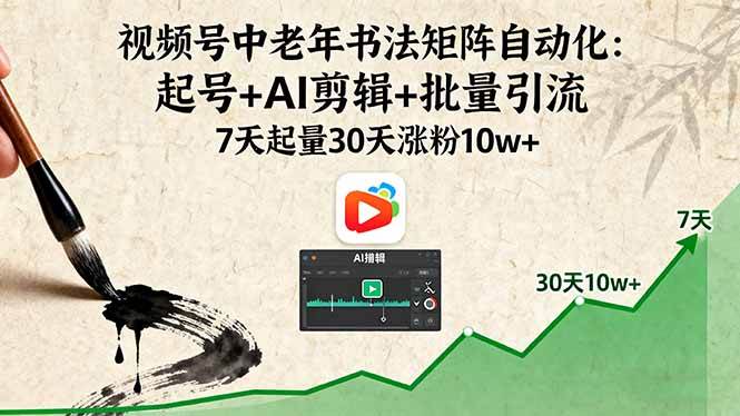 (16022期)视频号中老年书法矩阵自动化:起号+AI剪辑+批量引流 7天起量30天涨粉10w+-云网创