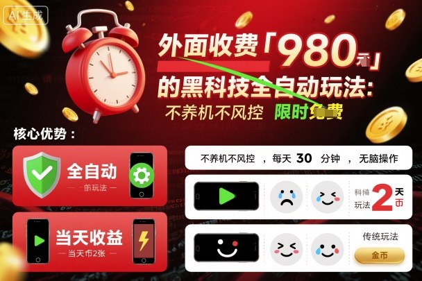 外面收费980的黑科技全自动玩法,不养机不风控,每天30分钟,无脑操作,当天收益2张【揭秘】-云网创