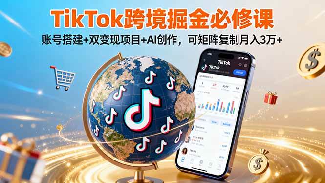 (16003期)TikTo跨境掘金必修课,账号搭建+双变现项目+AI创作,可矩阵复制月入3万+-云网创