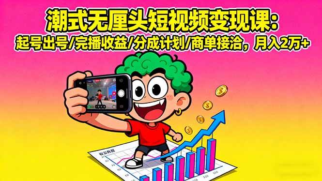 (16023期)潮式无厘头短视频变现课:起号出号/完播收益/分成计划/商单接洽,月入2万+-云网创