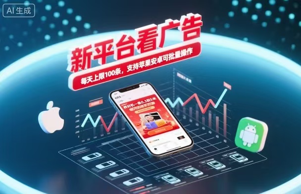 新台看广告,养好机一条5毛到5块,单机日入30到100,支持苹果安卓,可批量操作。-云网创