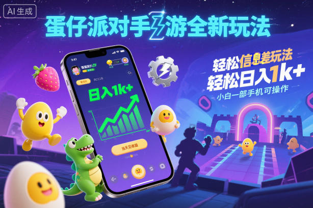 蛋仔派对手游全新玩法，轻松日入1k+，风口信息差玩法，当天见收益，小白一部手机可操作-云网创