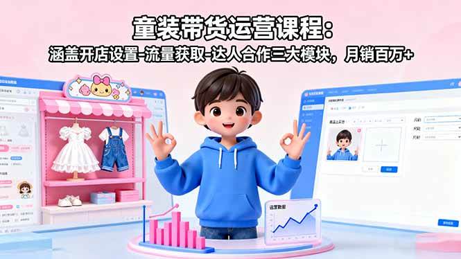 (16081期)童装带货运营课程:涵盖开店设置-流量获取-达人合作三大模块,月销百万+-云网创