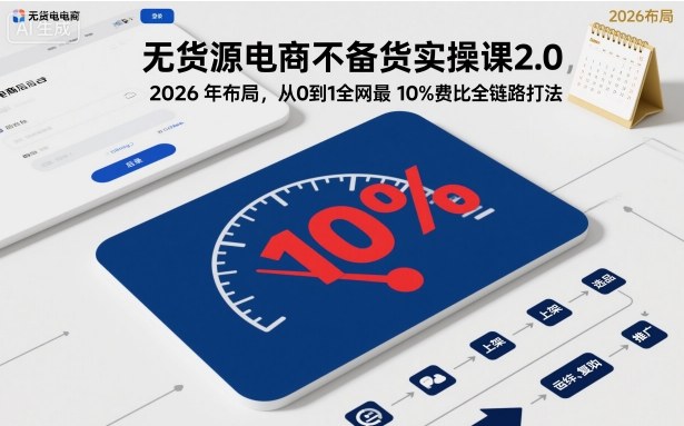 无货源电商不备货实操课2.0,2026年布局,从0到1全网最低10%费比全链路打法【更新中】-云网创