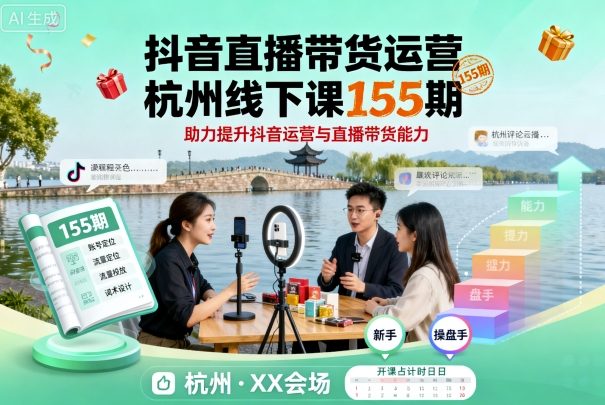 抖音直播带货运营杭州线下课155期,助力提升抖音运营与直播带货能力-云网创