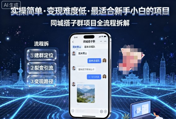 实操简单，变现难度低，最适合新手小白做的项目，每天轻松收入3张，同城搭子群项目全流程拆解-云网创