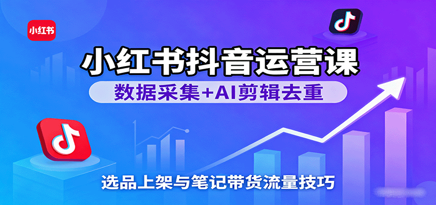 小红书抖音运营课:数据采集+AI剪辑去重,选品上架与笔记带货流量技巧-云网创