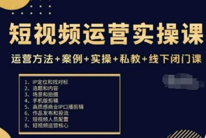 短视频运营实操课,运营方法+案例+实操+私教+线下闭门课-云网创