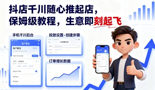 抖店千川随心推起店,保姆级教程,生意即刻起飞-云网创