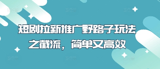 短剧拉新推广野路子玩法之截流,简单又高效-云网创