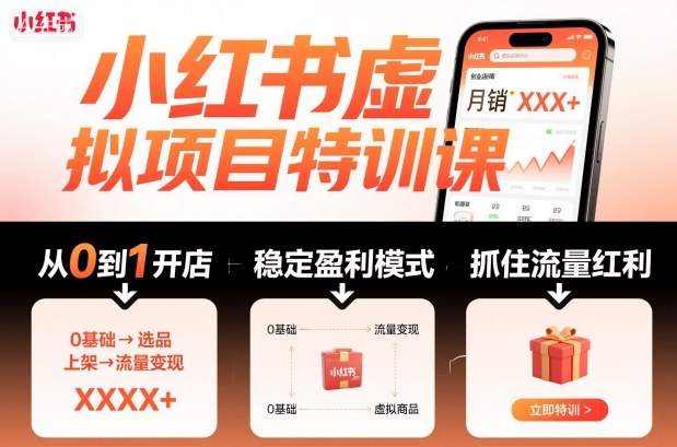 小红书虚拟项目特训课,帮你从0到1打造稳定盈利的店铺,抓住流量红利(更新9月)-云网创