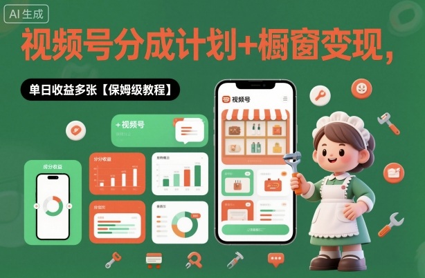 外面收费1980视频号分成计划+橱窗变现，单日收益多张【保姆级教程】-云网创