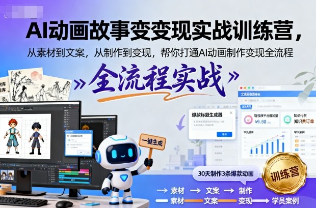 AI动画故事变现实战训练营,从素材到文案,从制作到变现,帮你打通AI动画制作变现全流程-云网创