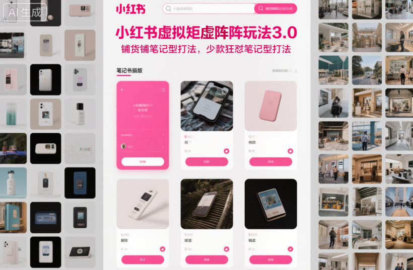 小红书虚拟矩阵玩法3.0，铺货铺笔记型打法，少款狂怼笔记型打法-云网创