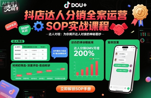 抖店达人分销全案运营SOP实战课程,为你揭开达人对接的神秘面纱-云网创