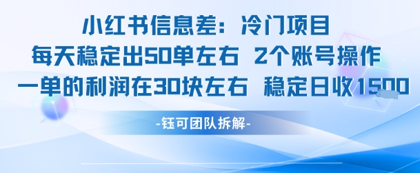 小红书信息差冷门项目一单利润30块每天稳定1.5k左右2个账号操作-云网创