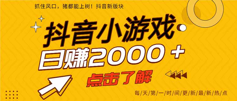 (14319期)抖音小游戏,最新风口项目,亲测单游戏2000+感兴趣点击了解。-云网创