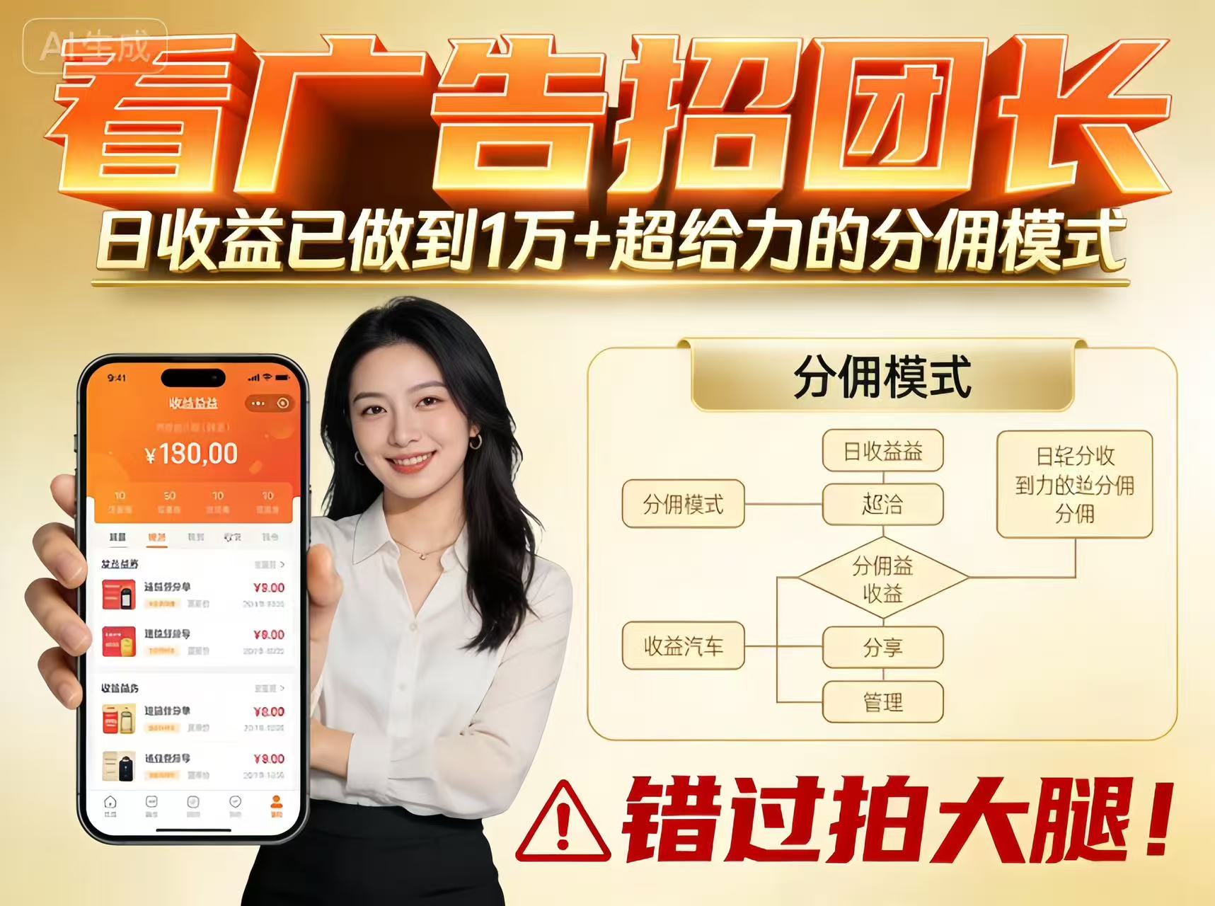 看广告招团长,团队收益已做到日入1万,分佣模式超给力,错过拍大腿-云网创