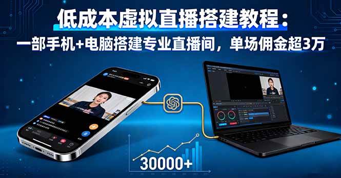 (16156期)低成本虚拟直播搭建教程:一部手机+电脑搭建专业直播间,单场佣金超3万-云网创