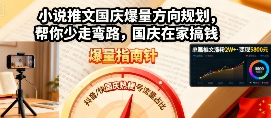 小说推文国庆爆量方向规划，帮你少走弯路，国庆在家搞钱-云网创
