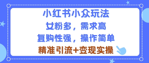 小红书小众玩法,女粉多,需求高,复购性强,操作简单精准引流+变现实操-云网创