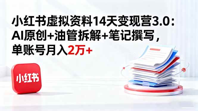 (16273期)小红书虚拟资料14天变现营3.0:AI原创+油管拆解+笔记撰写,单账号月入2万+-云网创