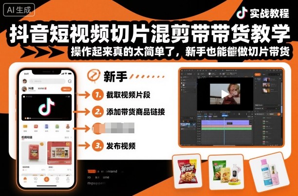 抖音短视频切片混剪带货教学,操作起来真的太简单了,新手也能做切片带货-云网创