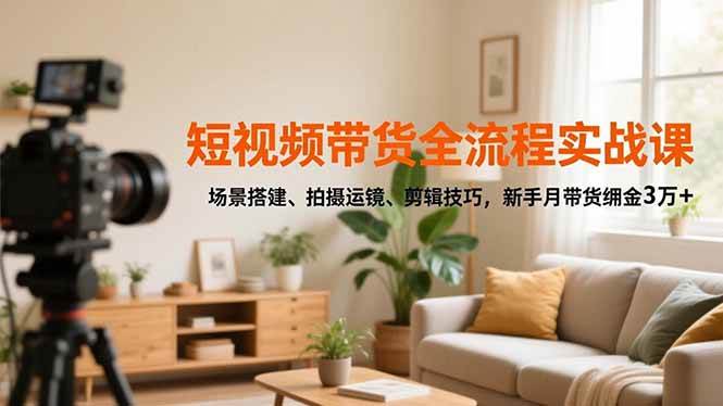 (16680期)短视频带货全流程实战课,场景搭建、拍摄运镜、剪辑技巧,新手月带货佣金3万+-云网创