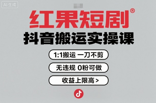 红果短剧拉新之抖音搬运实操课,1:1搬运,一刀不剪,无违规,0粉可做,收益上限高-云网创