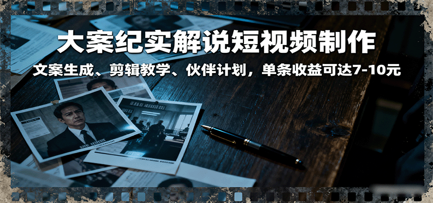 大案纪实解说短视频制作,文案生成、剪辑教学、伙伴计划,单条收益可达7-10元-云网创
