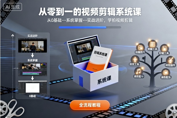 从零到一的视频剪辑系统课,从0基础–系统掌握–实战进阶,学拍视频剪辑-云网创