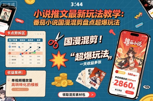 小说推文最新玩法教学,番茄小说国漫混剪盘点超爆玩法,全程干货,一天收益多张-云网创