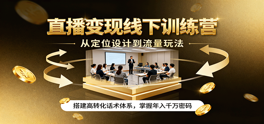 直播变现线下训练营,从定位设计到流量玩法,搭建高转化话术体系,掌握年入千万密码-云网创