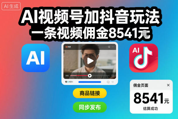 AI视频号加抖音玩法，一条视频佣金8541米-云网创