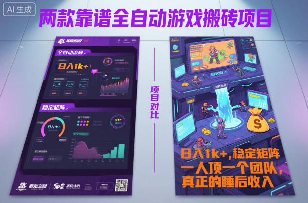 两款靠谱全自动游戏搬砖项目，日入1k+，稳定可矩阵，一人顶一个团队，真正的睡后收入【揭秘】-云网创