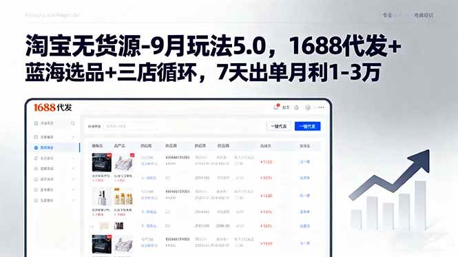 (15972期)淘宝无货源-9月玩法5.0,1688代发+蓝海选品+三店循环,7天出单月利1-3万-云网创