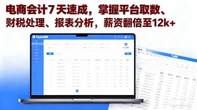 (16192期)电商会计7天速成,掌握平台取数、财税处理、报表分析,薪资翻倍至12k+-云网创
