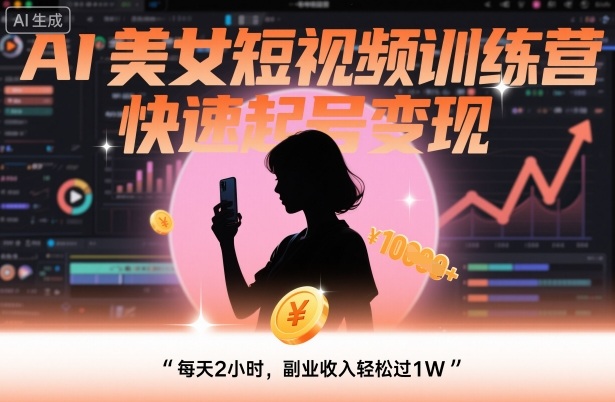 AI美女短视频训练营,快速起号变现,每天2小时,副业收入轻松过1W-云网创