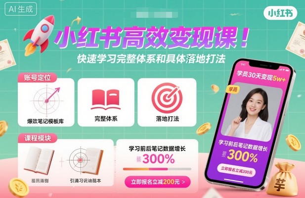 小红书高效变现课,快速学习小红书完整体系和具体落地打法-云网创