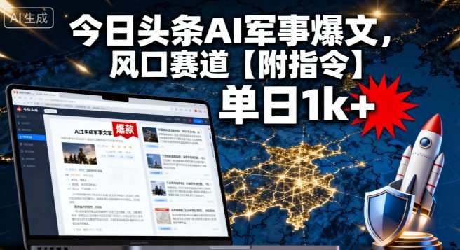 今日头条AI军事爆文,单日1k+,风口赛道【附指令】-云网创